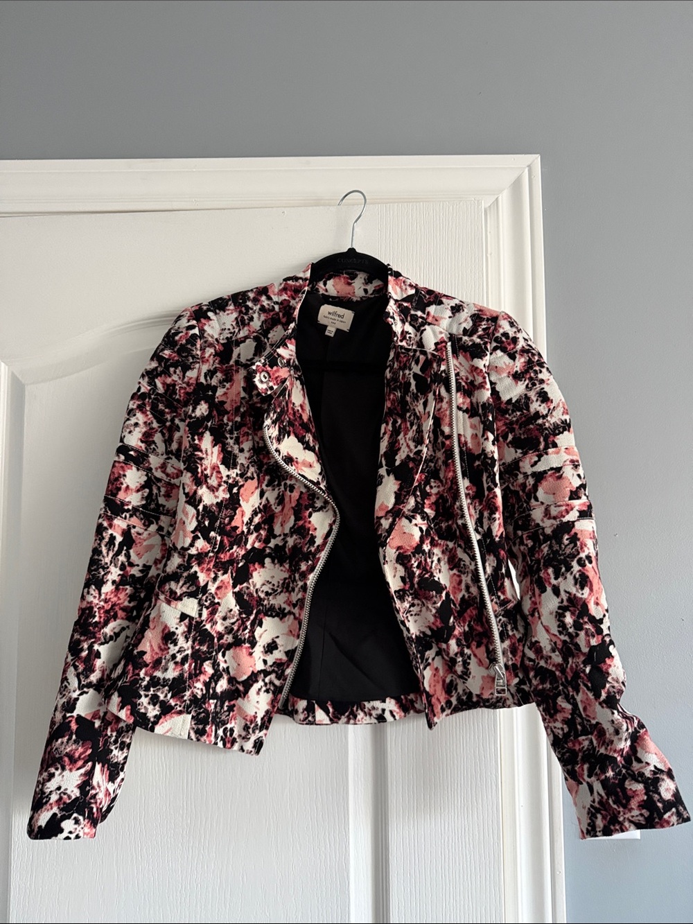 Wilfred Floral Cropped Moto Jacket - Pink/Black/White